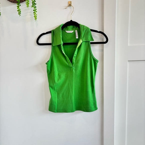 Clothes Brand 100% Pure Cotton Green Women's Collard Sleeveless V-Neck Top Small - Picture 1 of 10